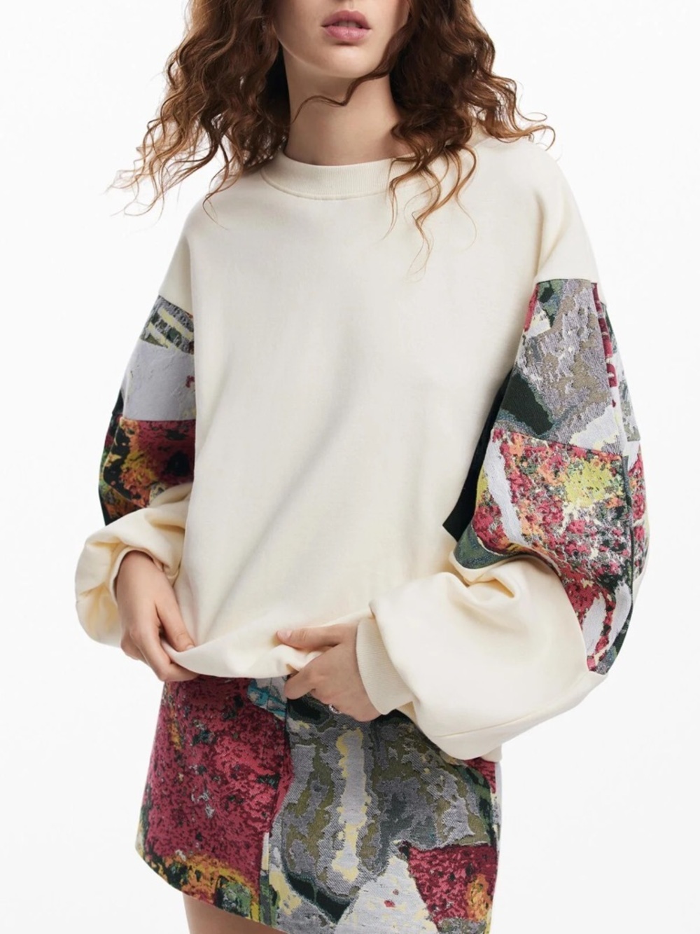 Desigual Oversized Sweatshirt With Printed Sleeves M. Christian Lacroix
